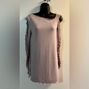 Black Bead pastel pink light weight sweater with braided arms.